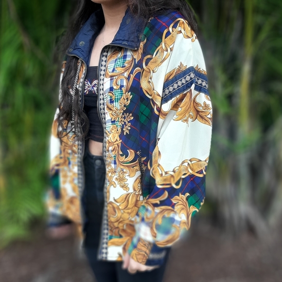 Vintage Baroque Ornate Style Multi Windbreaker 80s - Picture 5 of 8
